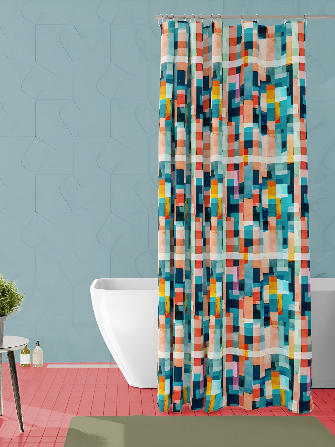 

ArtzFolio Blue & Peach Coloured Printed Waterproof Shower Curtain