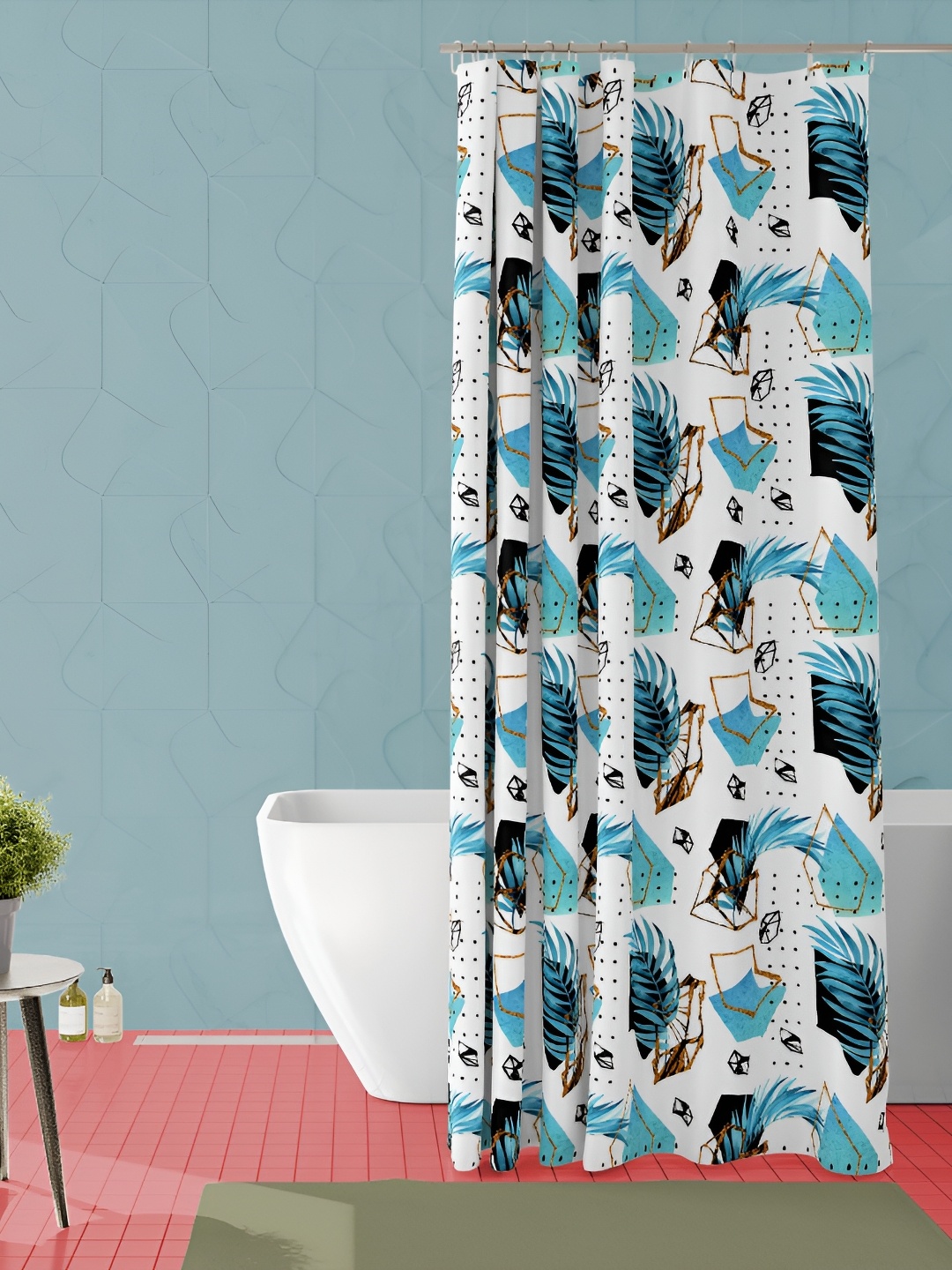 

ArtzFolio Blue & White Printed Waterproof Shower Curtain