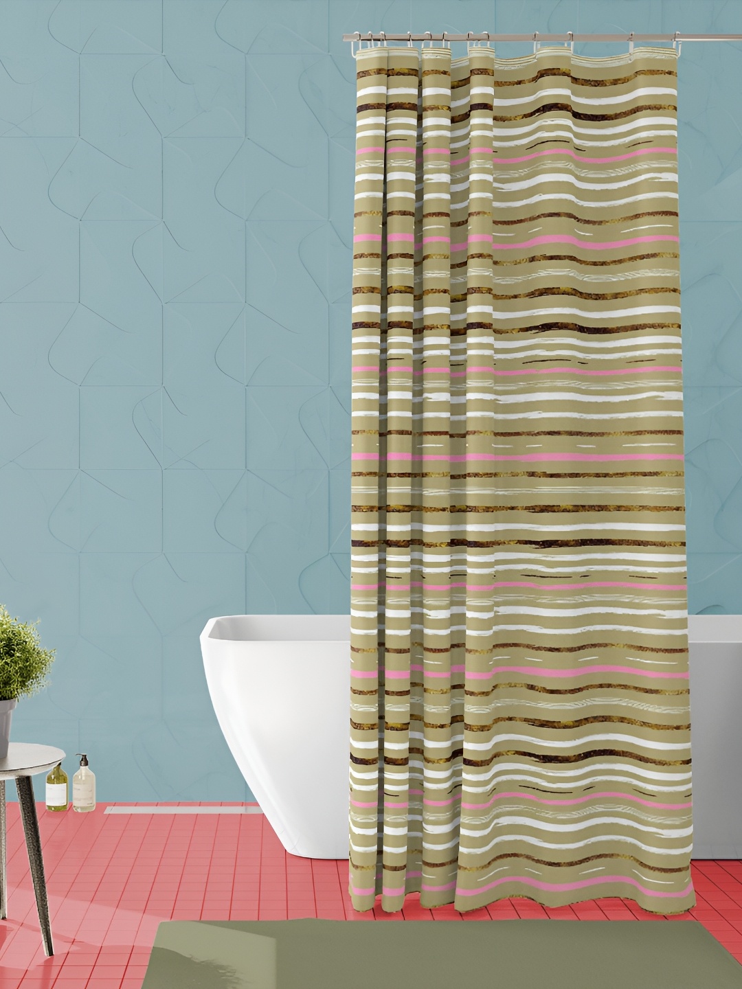 

ArtzFolio Beige & White Striped Waterproof Polyester Shower Curtain