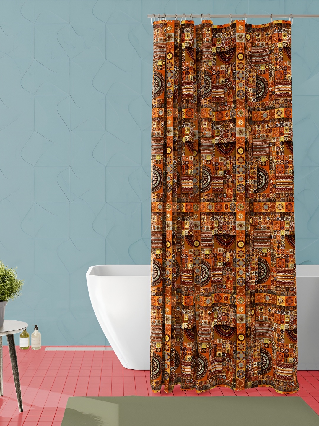 

ArtzFolio Orange & Brown Printed Waterproof Shower Curtain