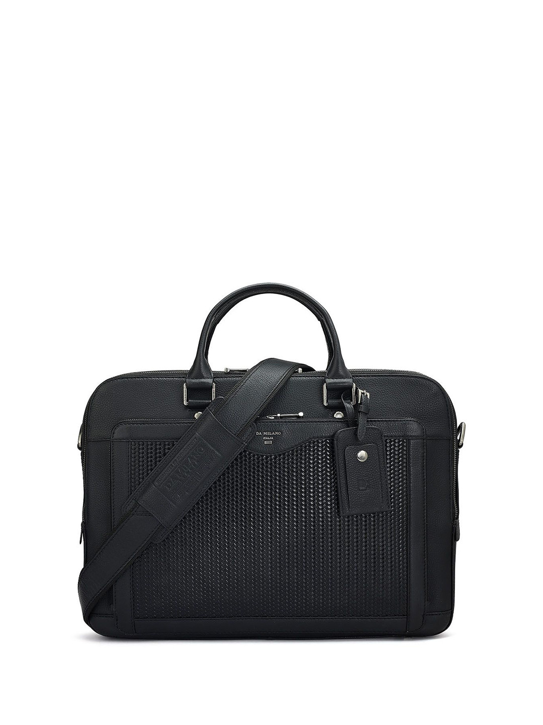 

Da Milano Unisex Textured Leather Laptop Bag, Black