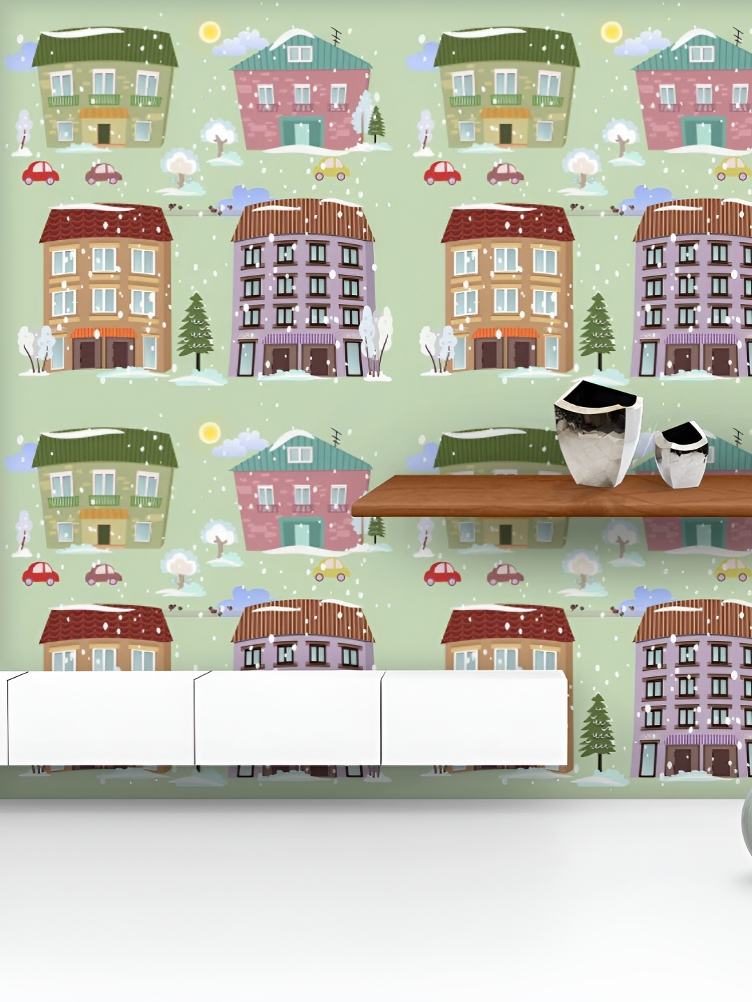 

ArtzFolio Printed UV-Resistant Anti-Bacterial Cute Houses Peel & Stick Wallpaper, Multi