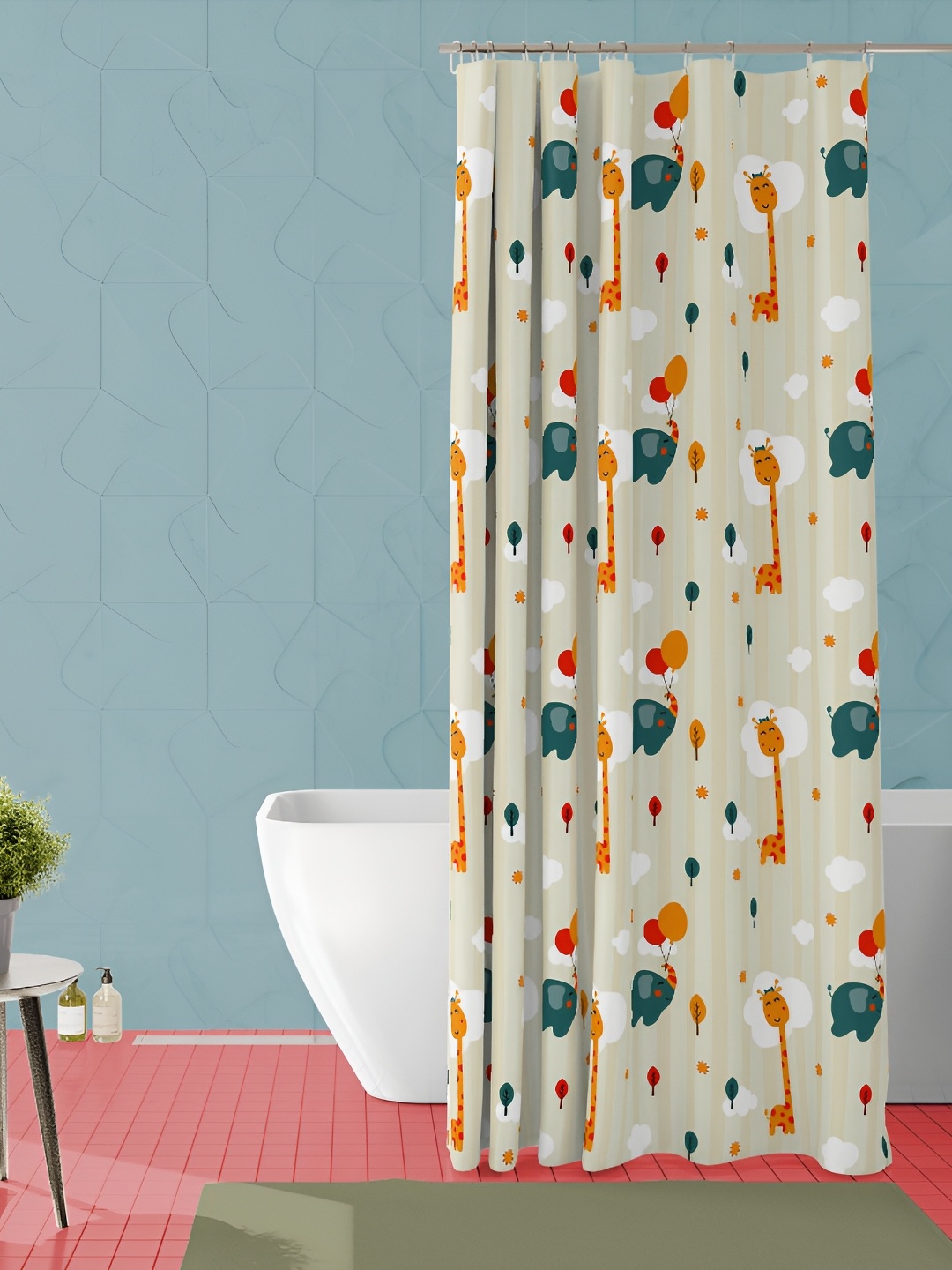 

ArtzFolio Beige & Orange Printed Waterproof Shower Curtain