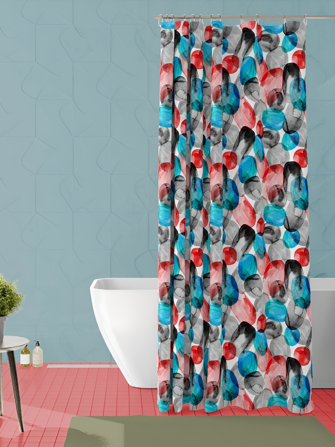

ArtzFolio Grey & Blue Geometric Printed Waterproof Shower Curtain