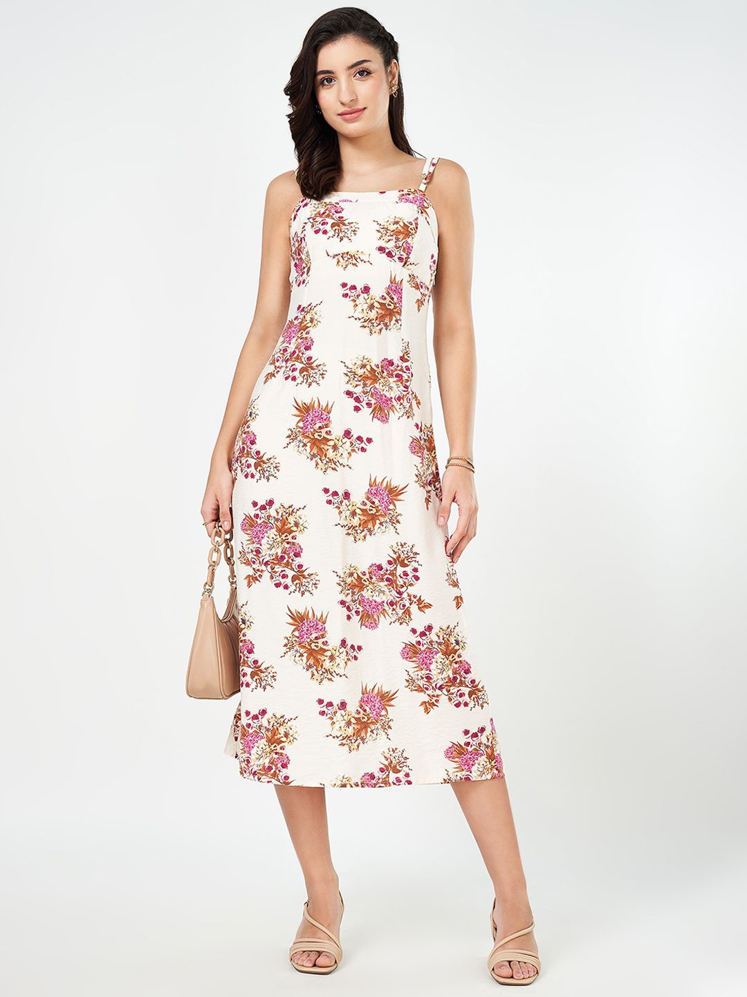 

Honey by Pantaloons Women Floral Printed A-Line Midi Dress, Cream