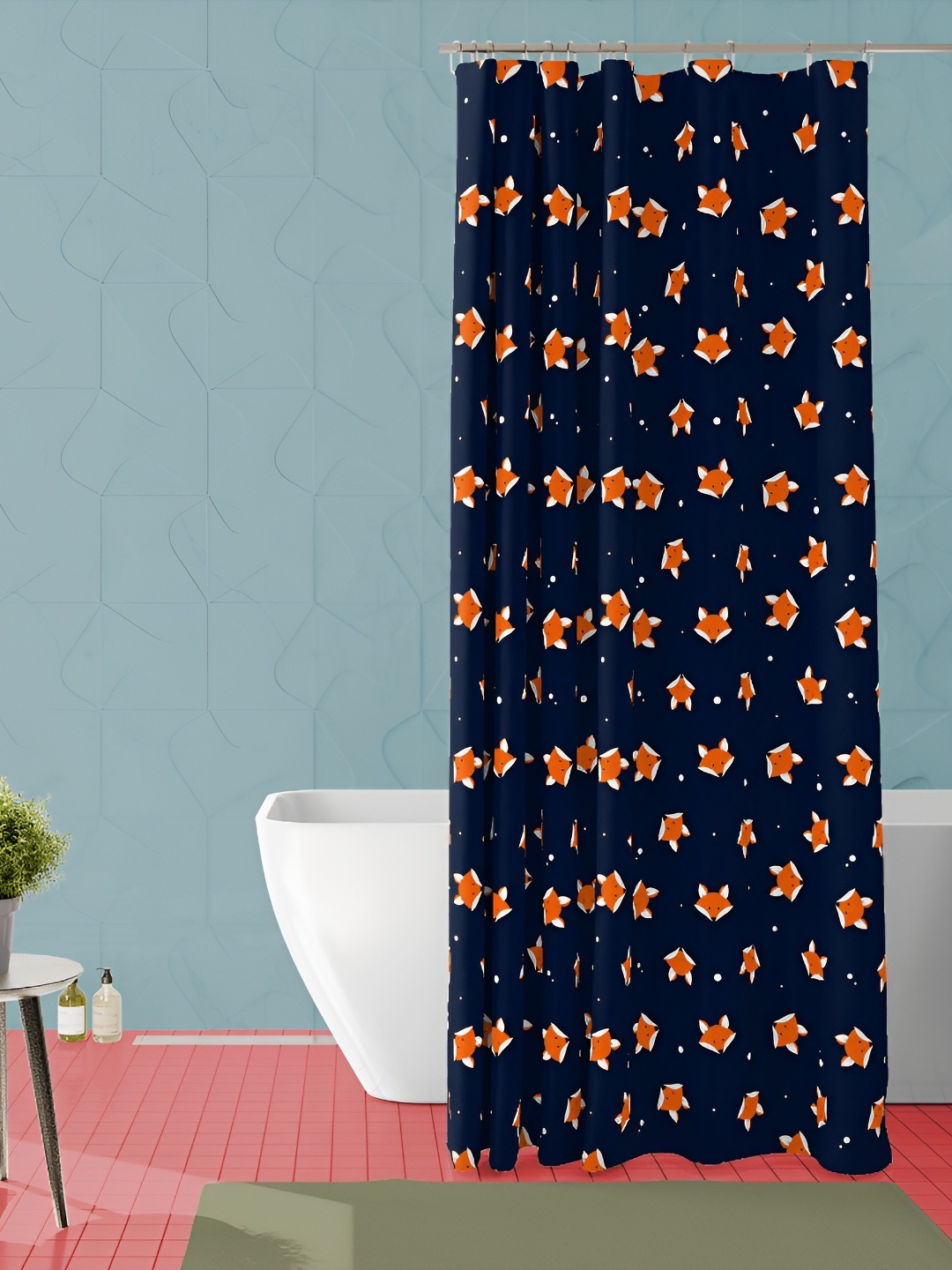 

ArtzFolio Navy Blue & Orange-Coloured Printed Waterproof Shower Curtains