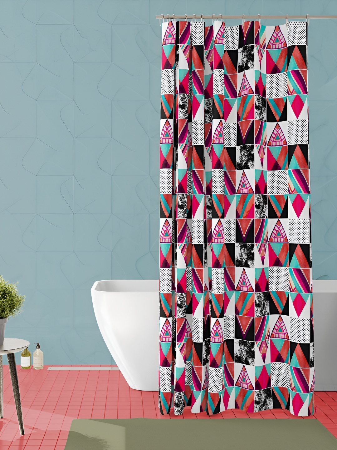 

ArtzFolio Grey and Red Geometric Printed Waterproof Shower Curtain