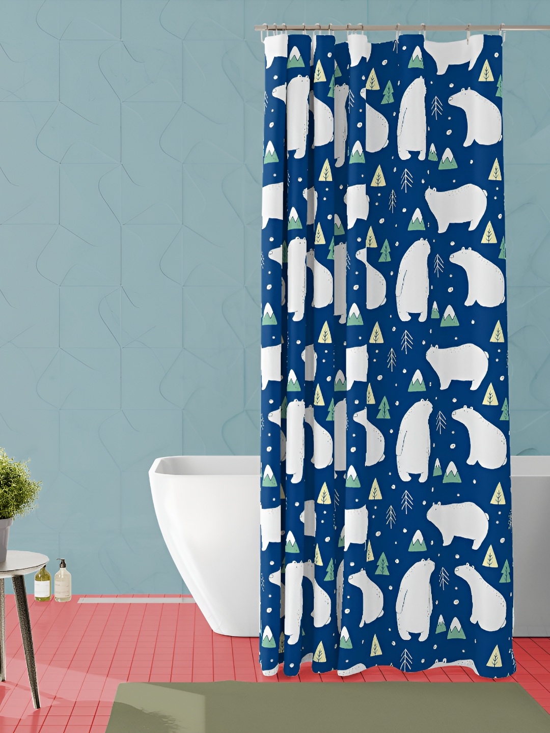

ArtzFolio Blue & White Printed Waterproof Shower Curtain