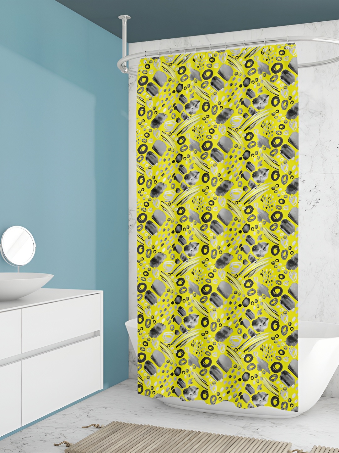 

ArtzFolio Yellow & Grey Printed Waterproof Shower Curtain