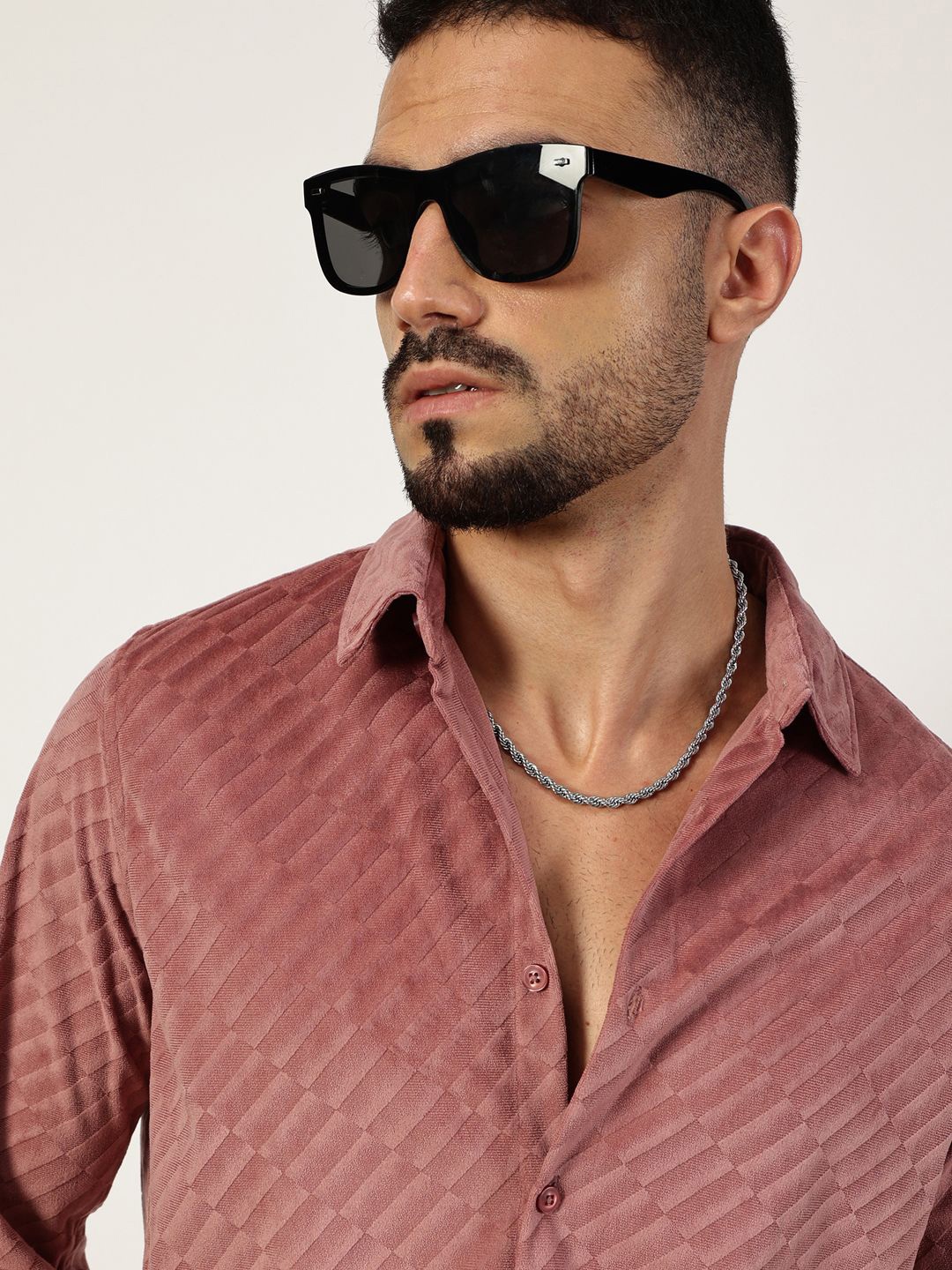 

Thomas Scott Men Premium Spread Collar Textured Slim Fit Casual Shirt, Pink