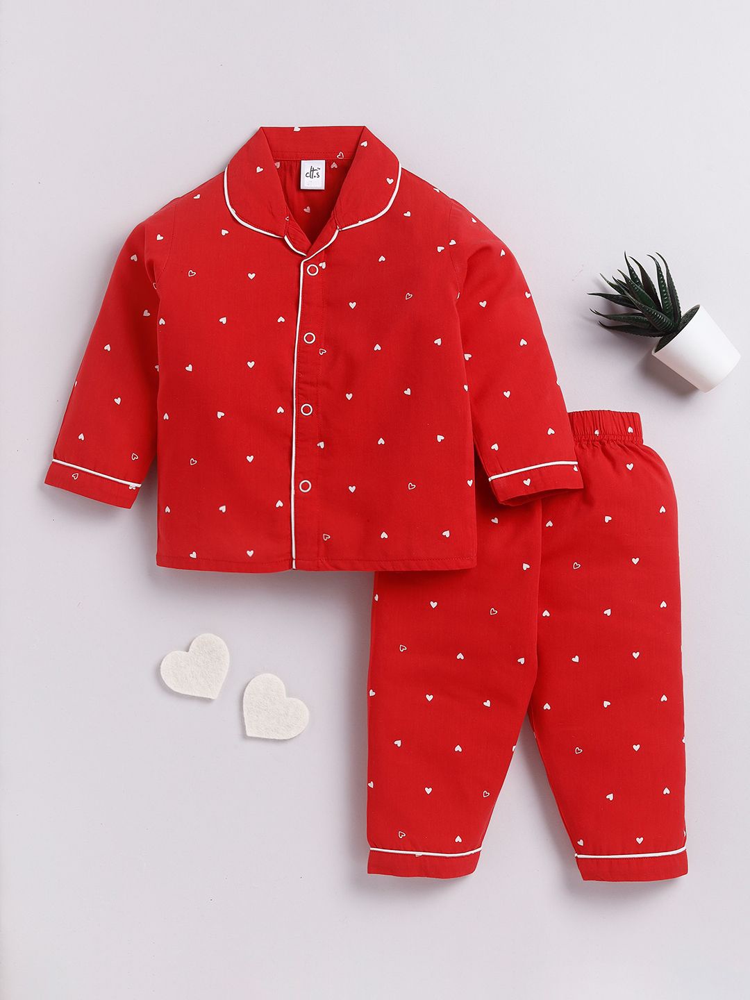 

Clt.s Kids Graphic Printed Pure Cotton Long Sleeve Night suit, Red