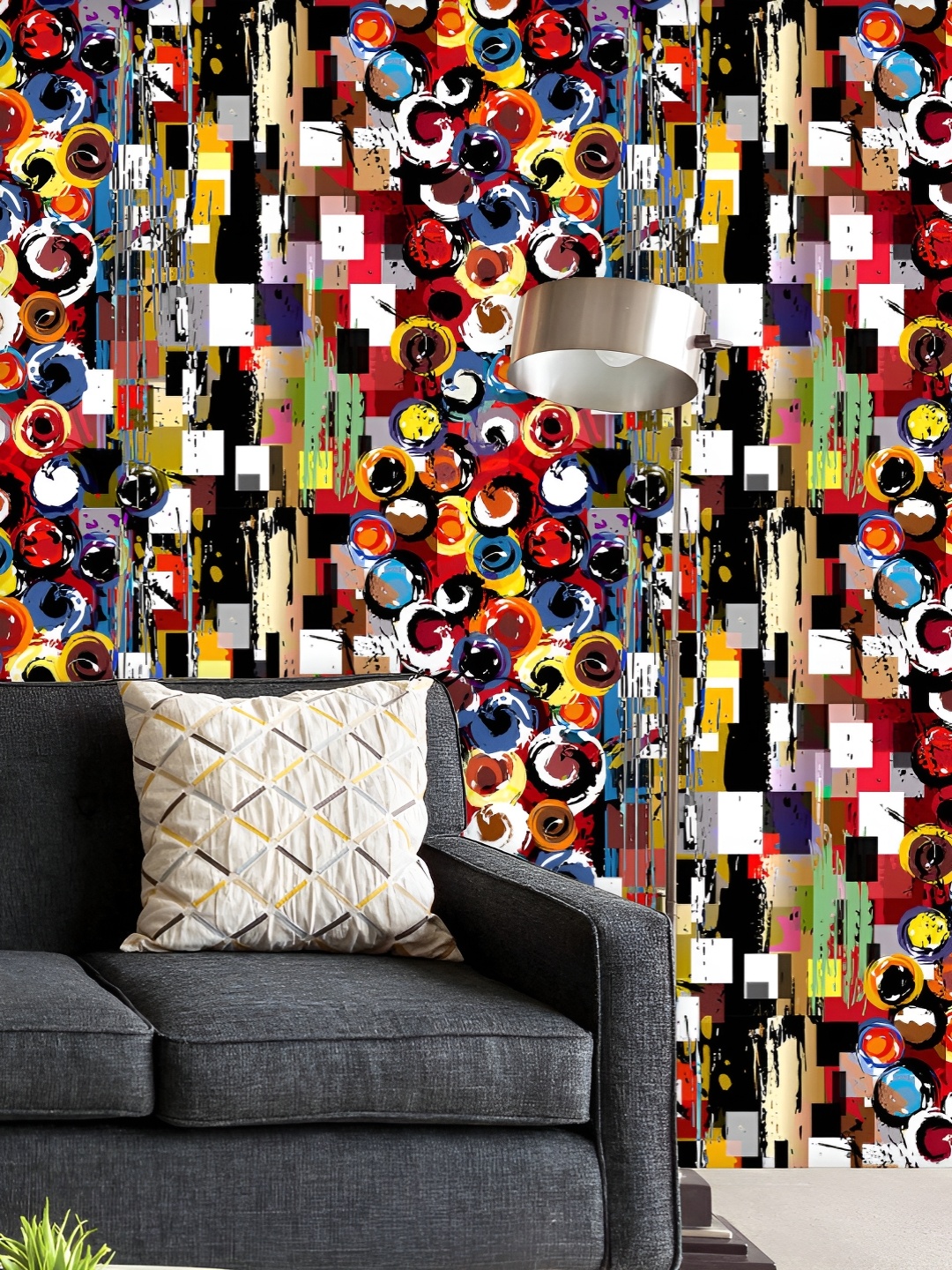 

ArtzFolio Printed UV-Resistant Anti-Bacterial Circles, Squares Strokes Pattern Peel & Stick Wallpaper, Multi