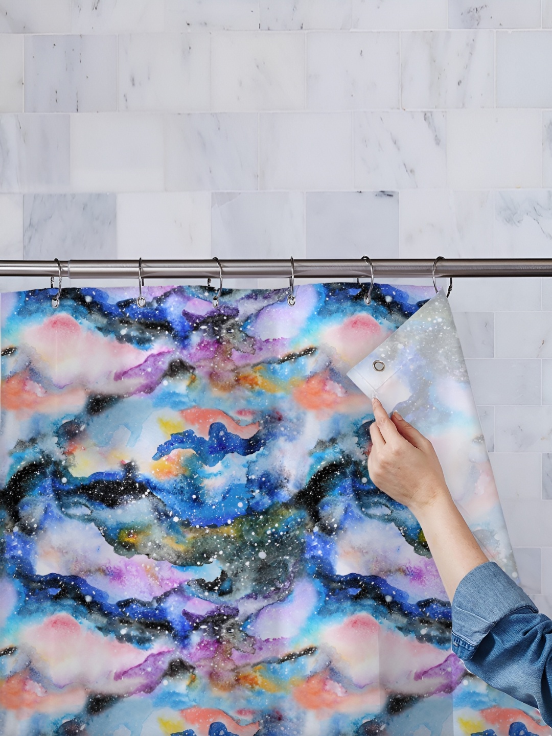 

ArtzFolio Blue & White Printed Waterproof Shower Curtain