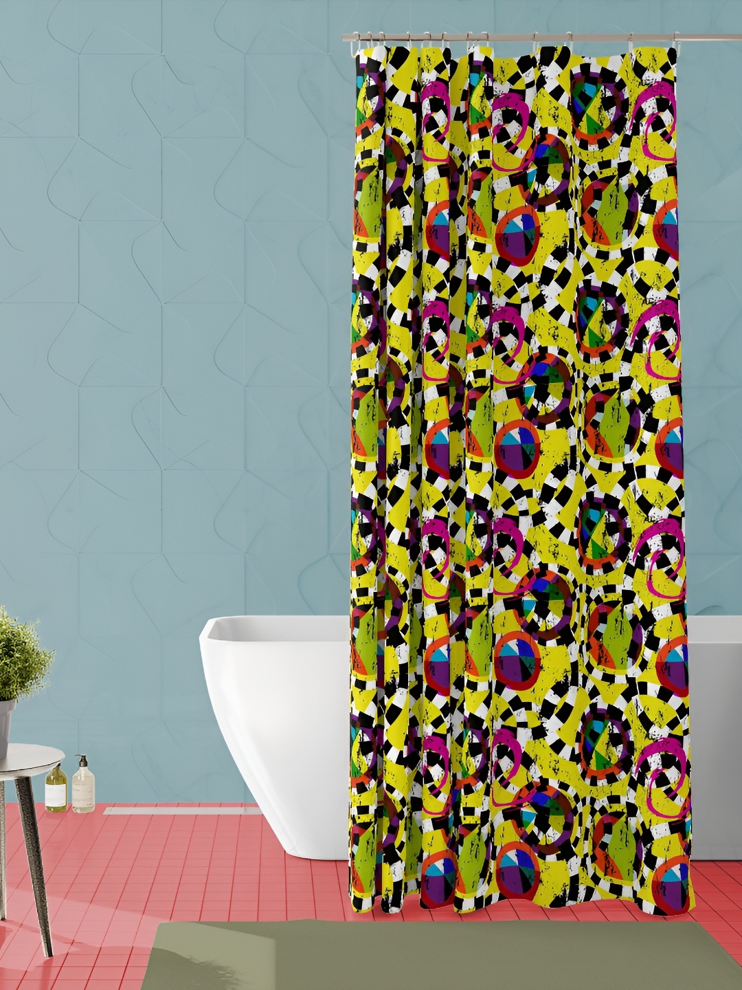 

ArtzFolio Yellow & Blue Printed Waterproof Shower Curtain