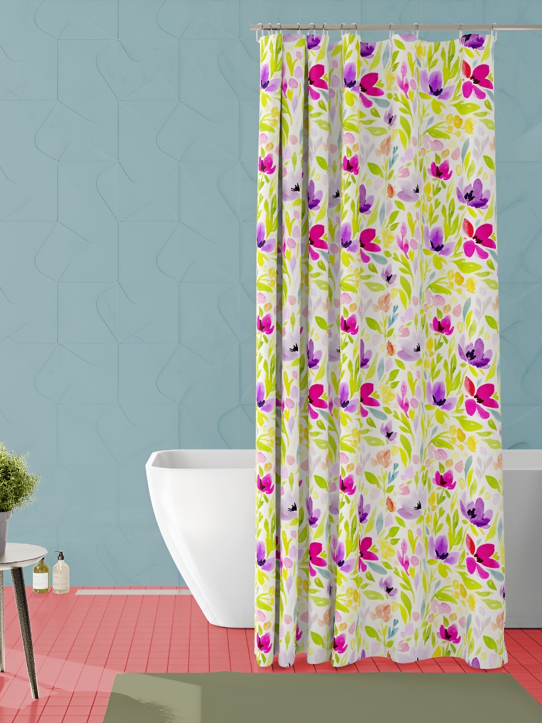 

ArtzFolio Green & Pink Floral Printed Waterproof Shower Curtain