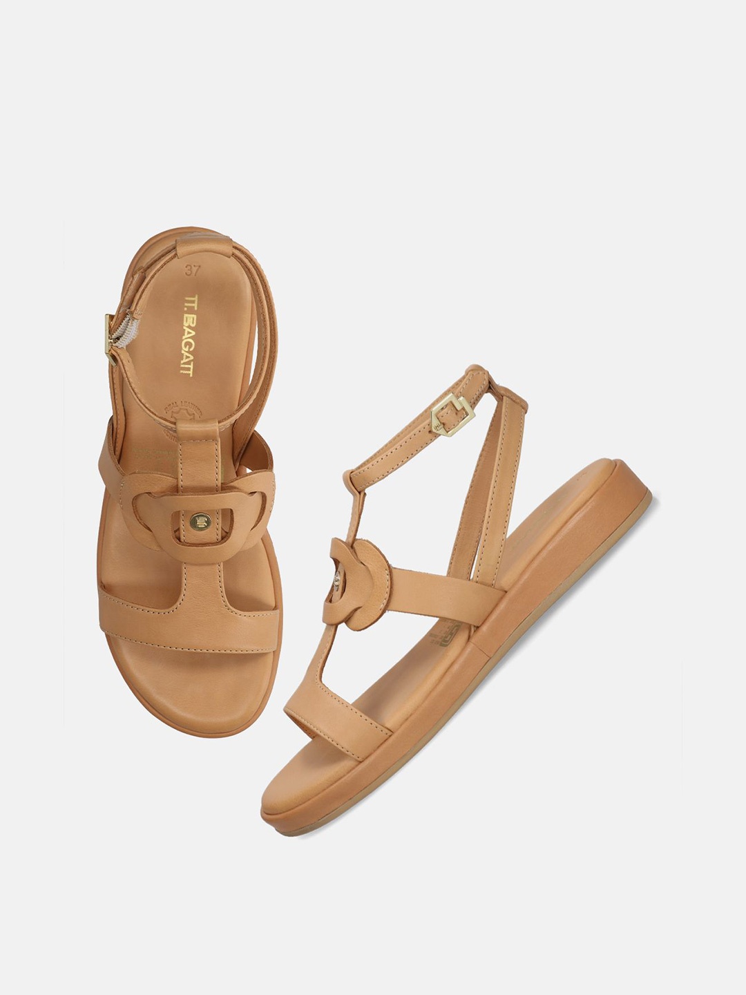 

BAGATT Women Leather Comfort Sandals with Buckle, Brown