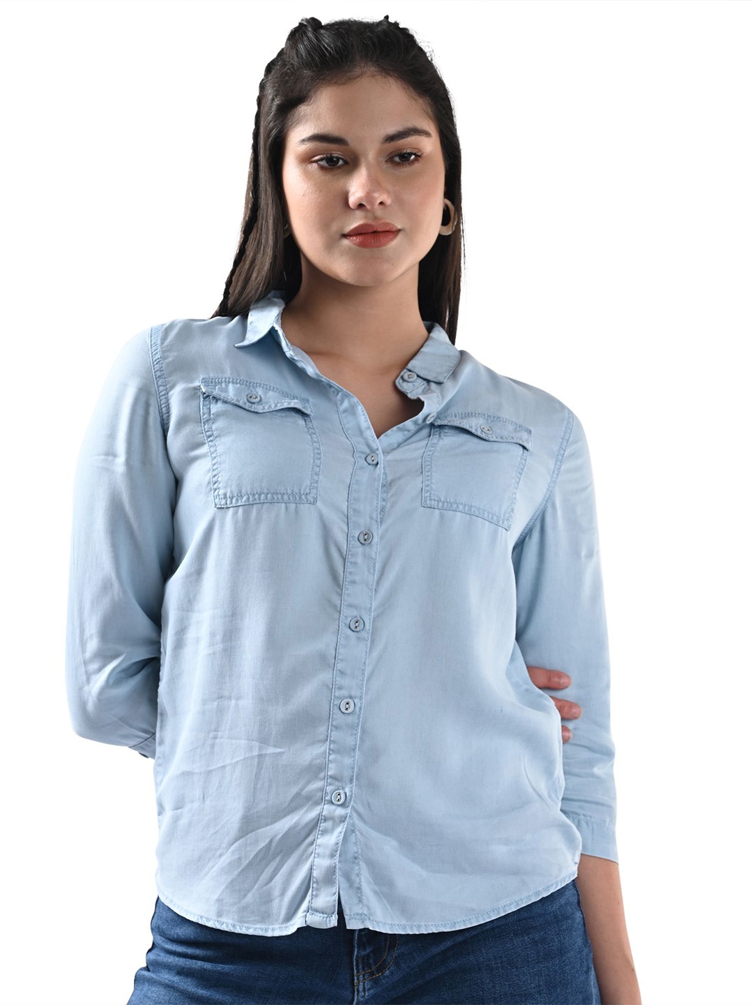 

Kraus Jeans Women Slim Fit Casual Shirt, Blue