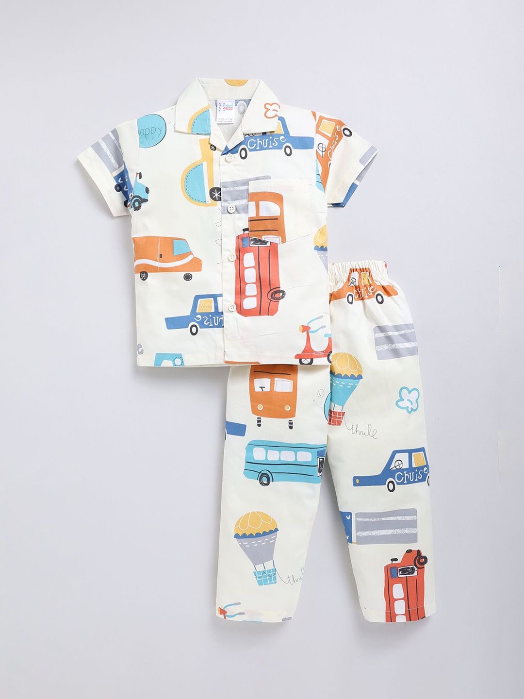 

NAUTI KIDZ Boys Printed Cotton Night suit, Off white