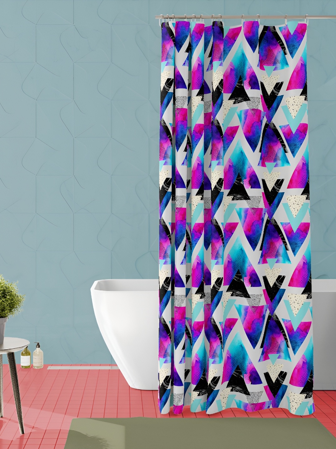 

ArtzFolio Pink and Blue Geometric Printed Waterproof Shower Curtain