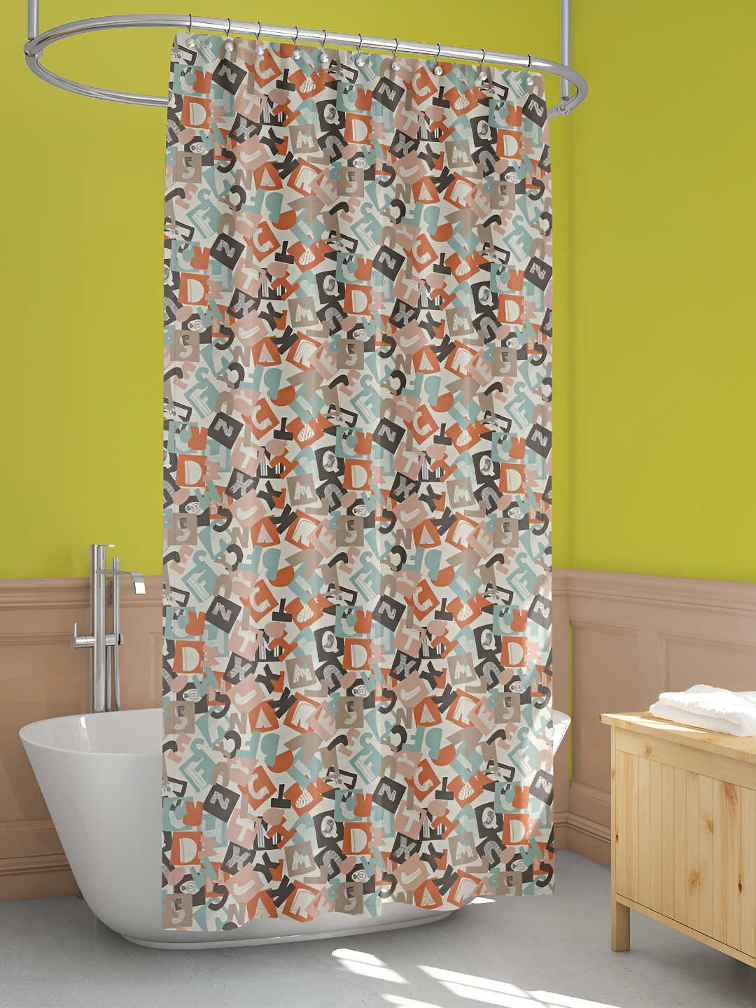 

ArtzFolio White & Orange-Colored Alphabetic Printed Waterproof Shower Curtain