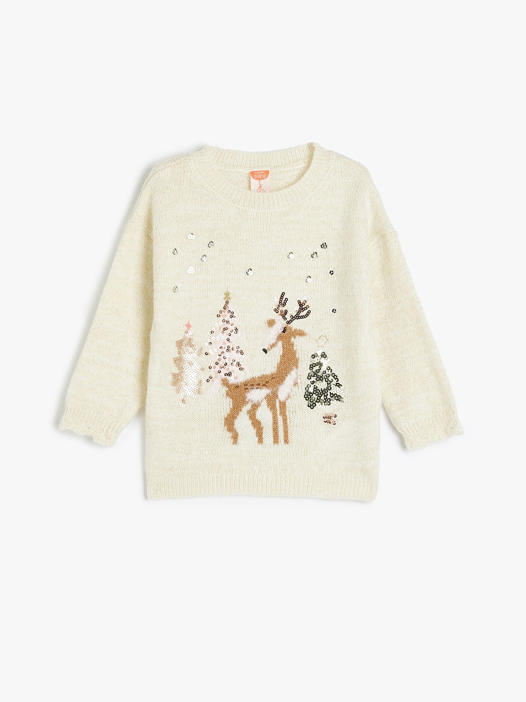

Koton Girls Embroidered Embellished Pullover, Beige