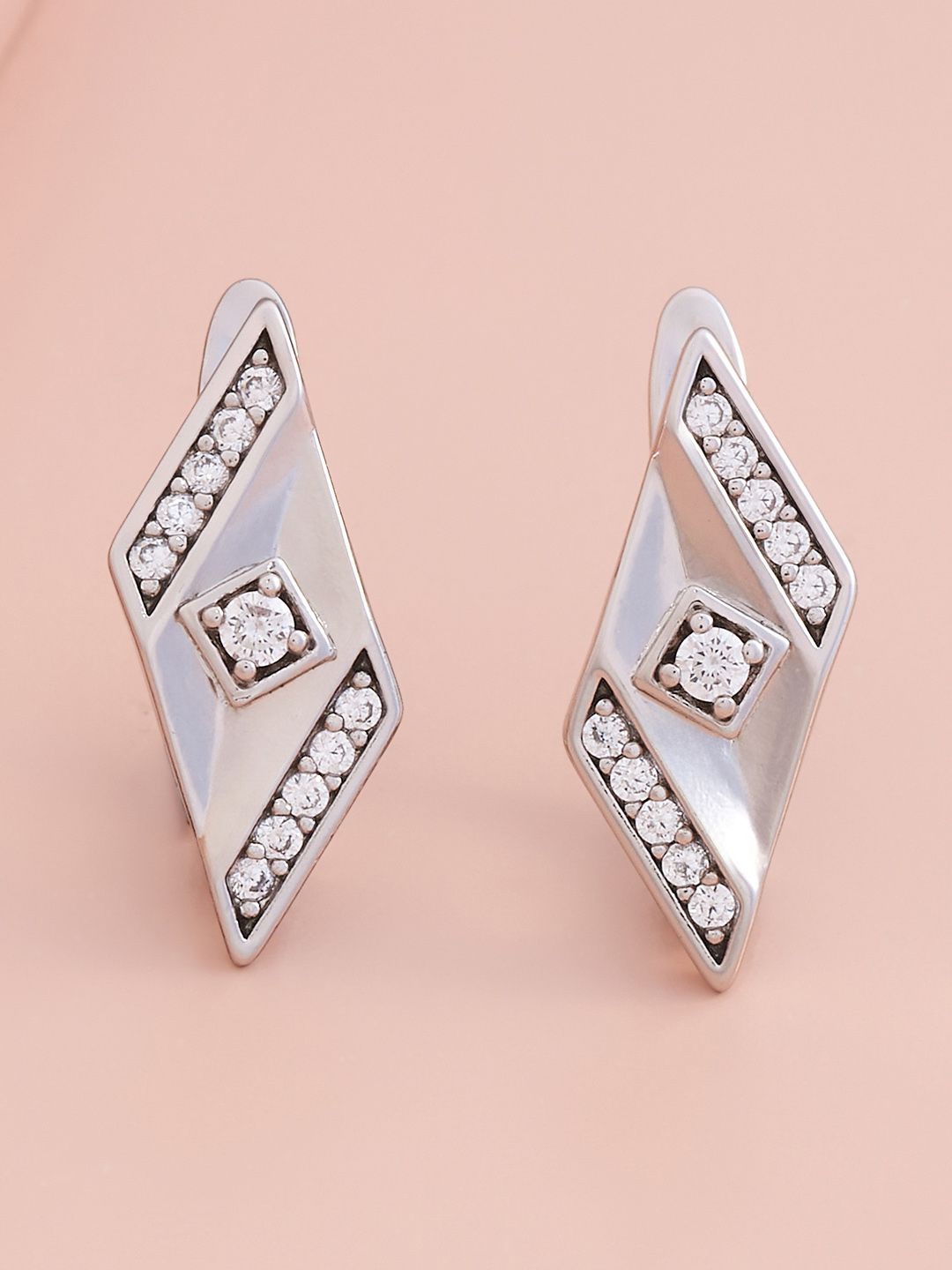 

Kushal's Fashion Jewellery Rhodium-Plated Zircon Geometric Studs, Silver