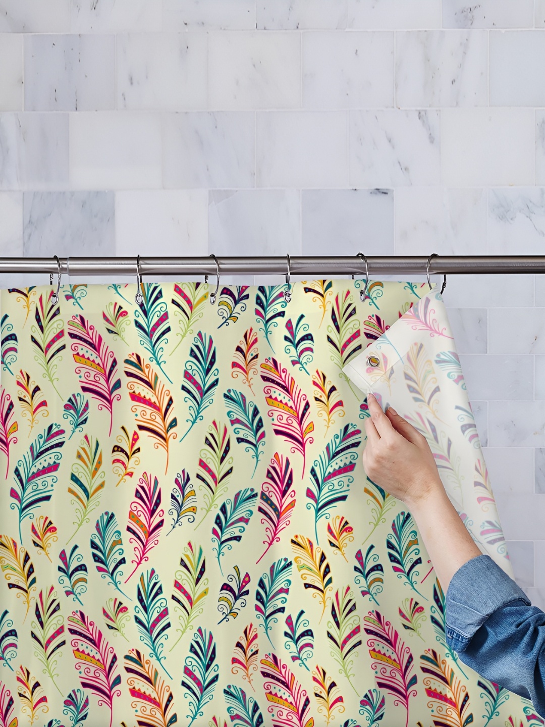 

ArtzFolio Cream-Coloured & Pink Printed Waterproof Shower Curtain
