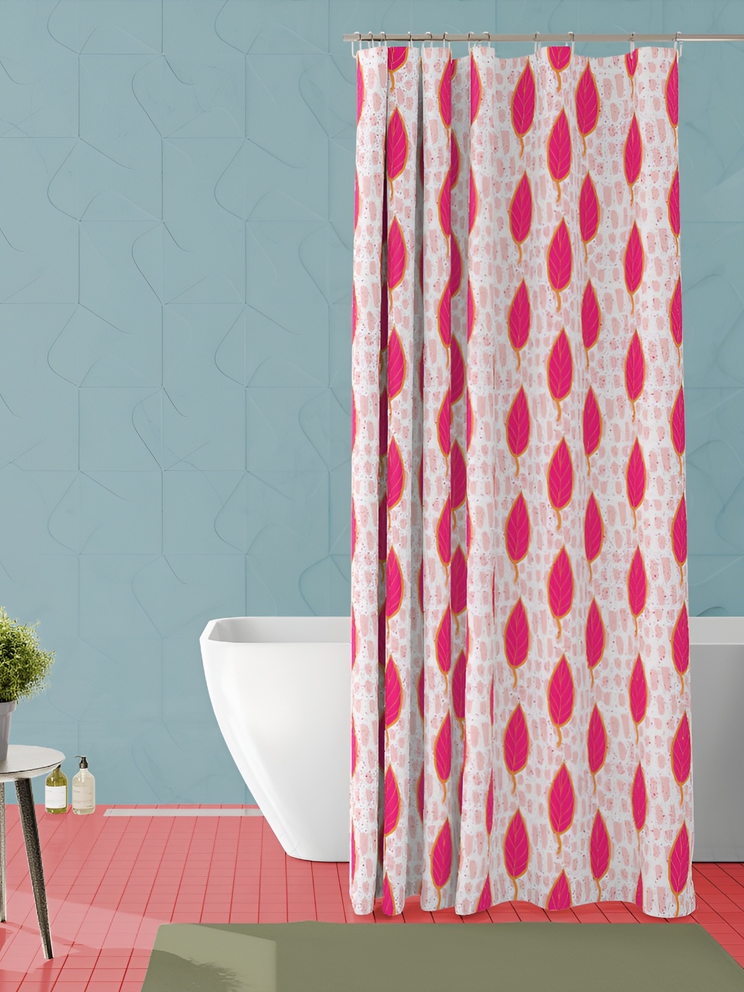 

ArtzFolio White & Pink Printed Waterproof Shower Curtain