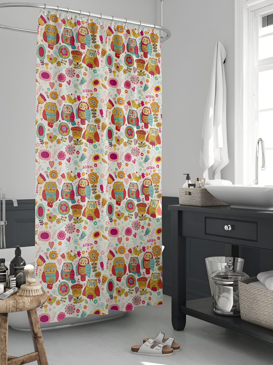 

ArtzFolio White & Red Printed Waterproof Shower Curtain