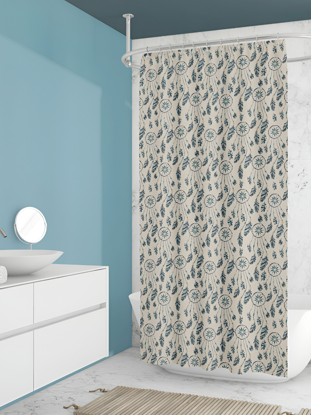 

ArtzFolio Beige & Green Printed Waterproof Shower Curtains
