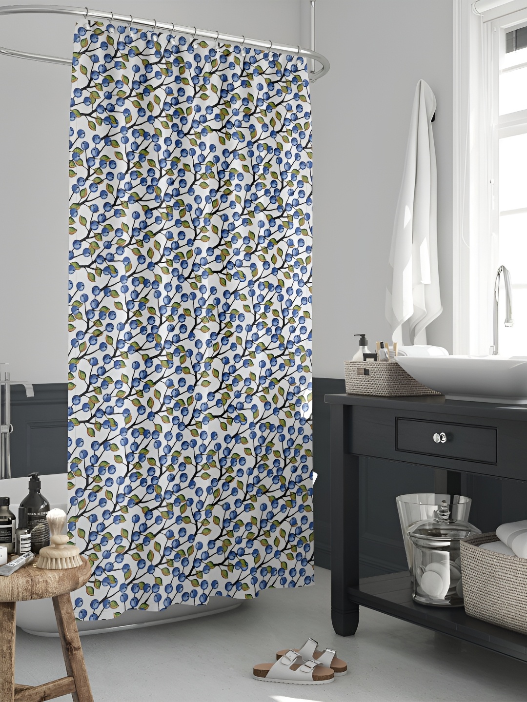 

ArtzFolio Blue & White Printed Waterproof Shower Curtain