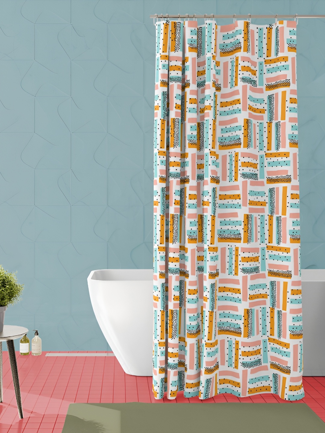 

ArtzFolio White & Yellow Printed Waterproof Shower Curtain