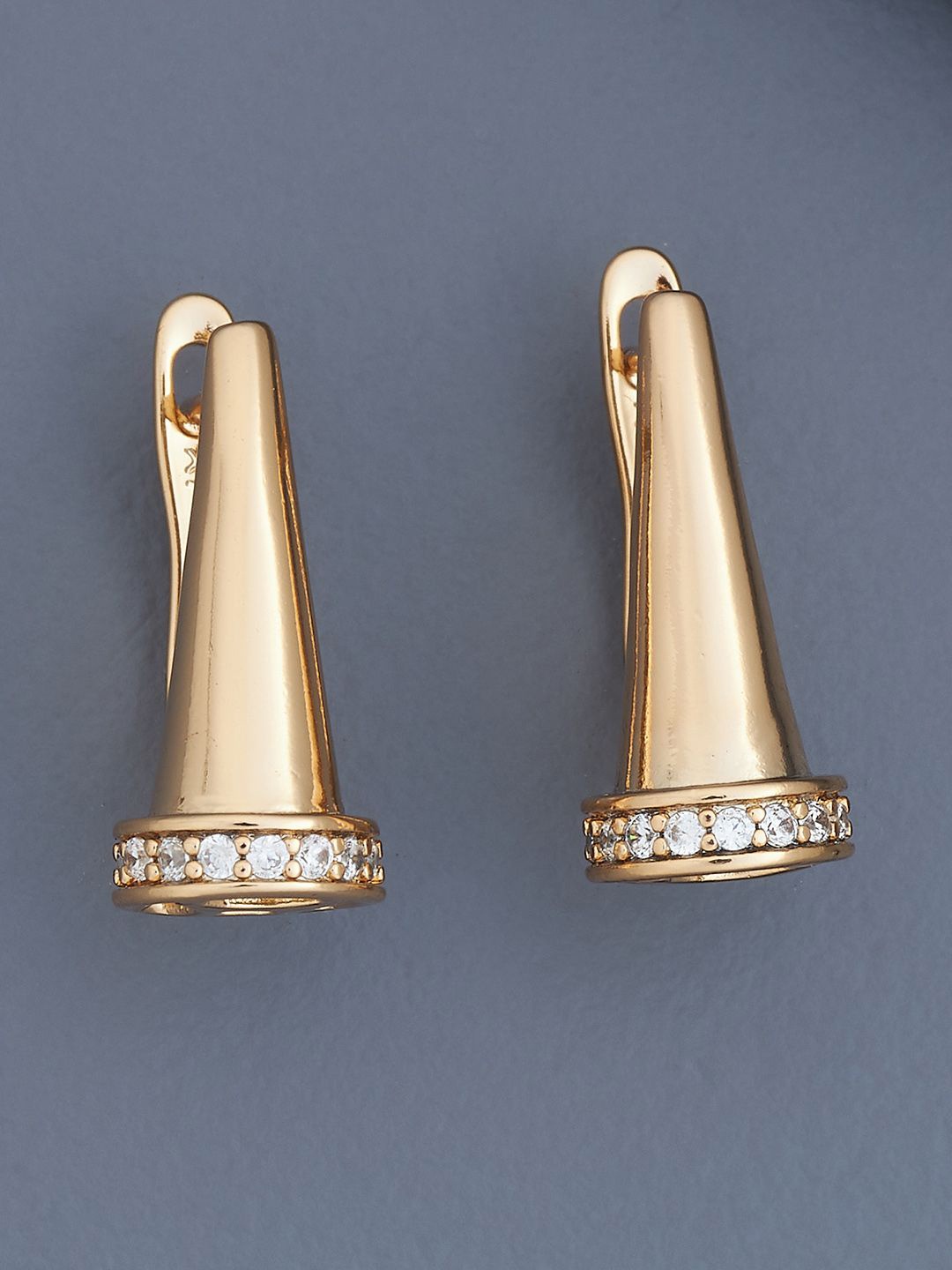 

Kushal's Fashion Jewellery Gold-Plated Zircon Triangular Hoop Earrings