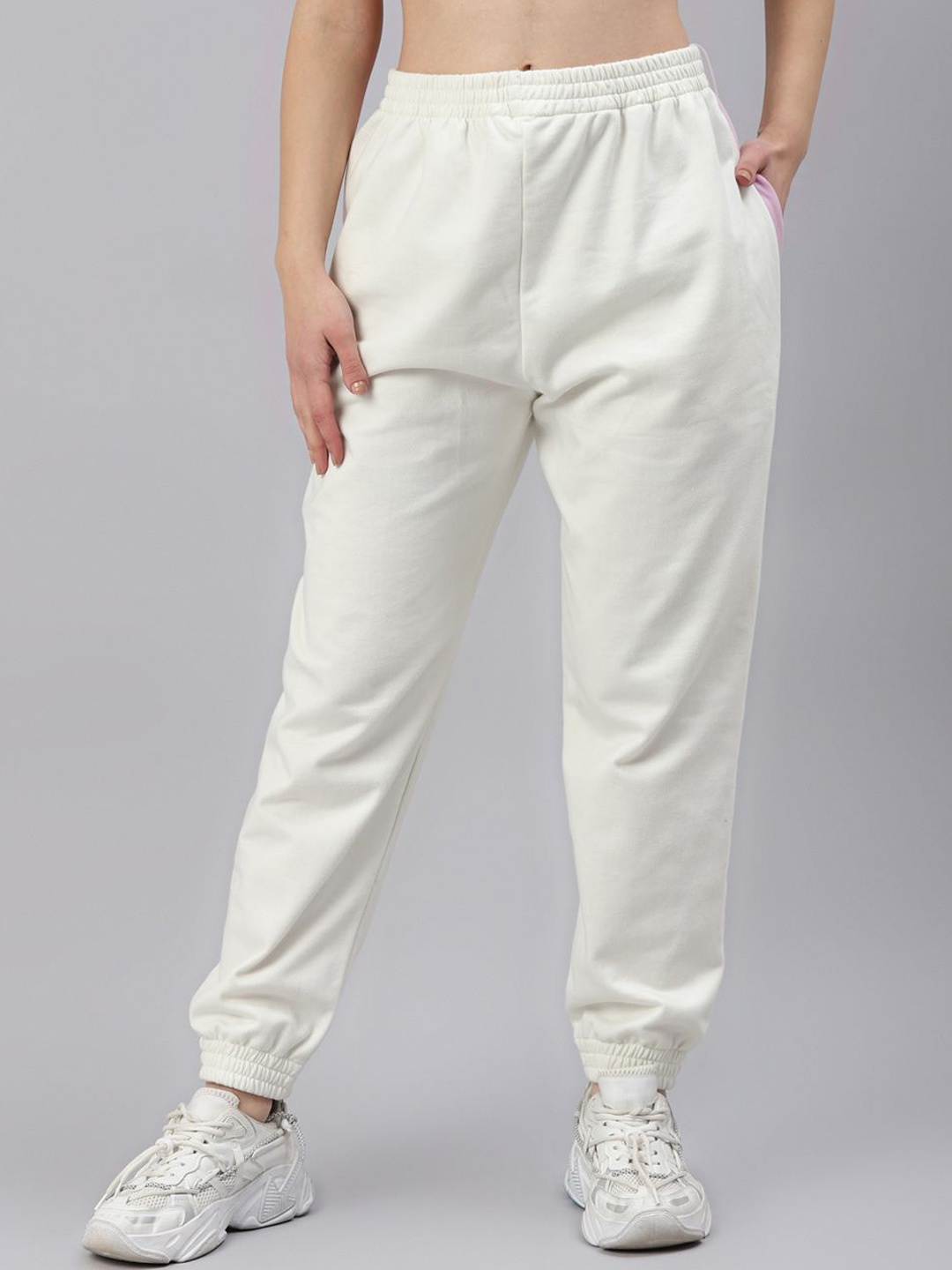 

Laabha Women Colorblocked Mid-Rise Joggers, Off white