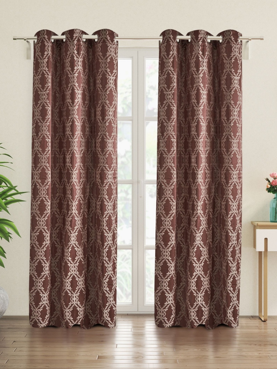 

Home Centre Jade Brown & White 2 Pieces Ethnic Motifs Room Darkening Door Curtains