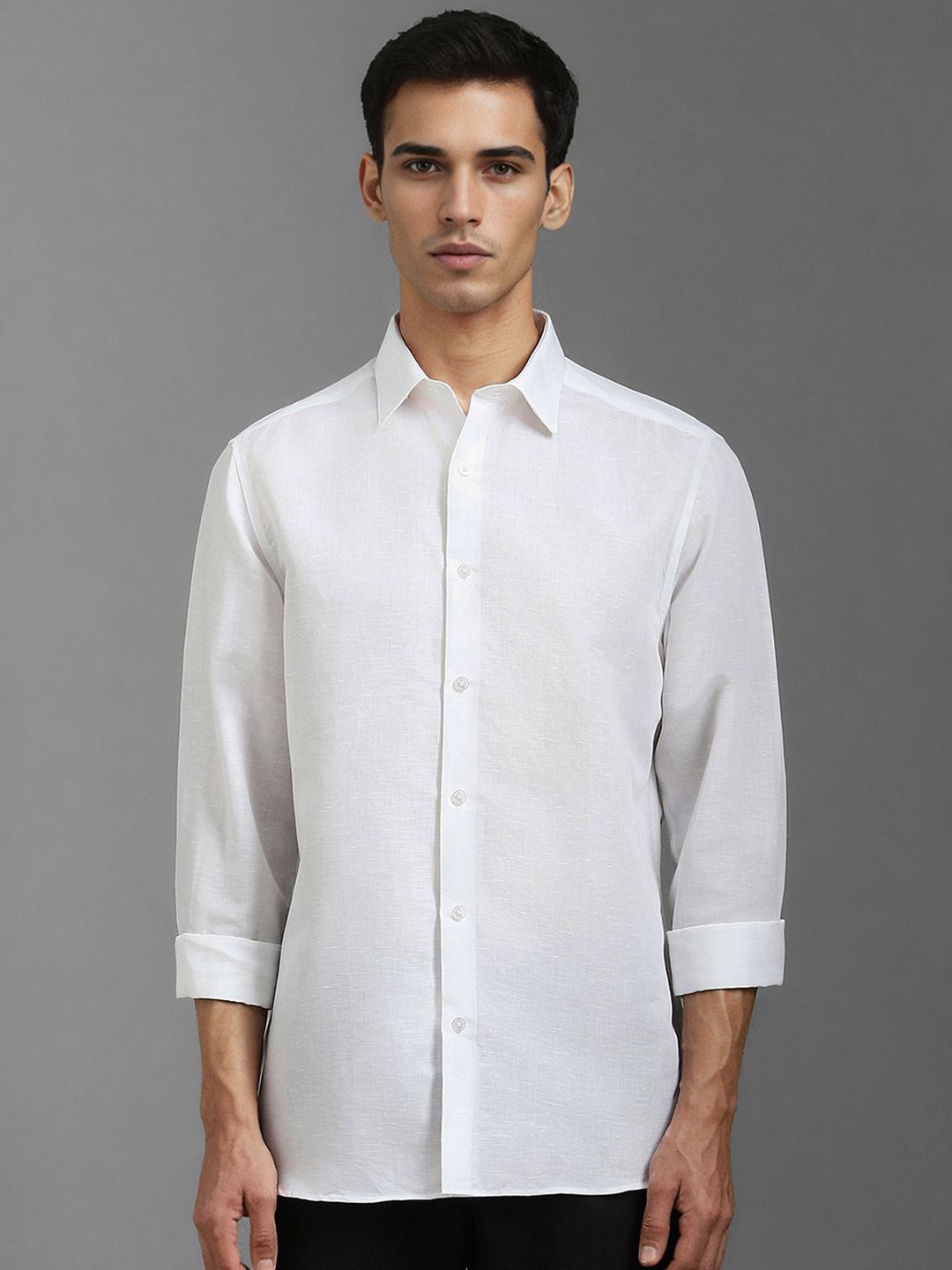

Louis Philippe Men Classic Spread Collar Solid Cotton Formal Shirt, White