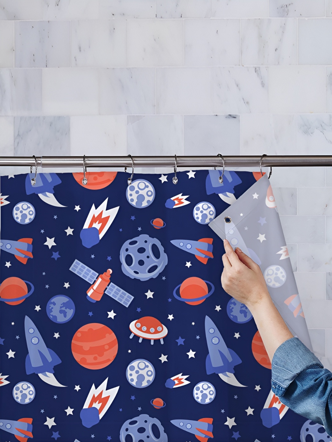 

ArtzFolio Blue & Red Printed Waterproof Shower Curtains