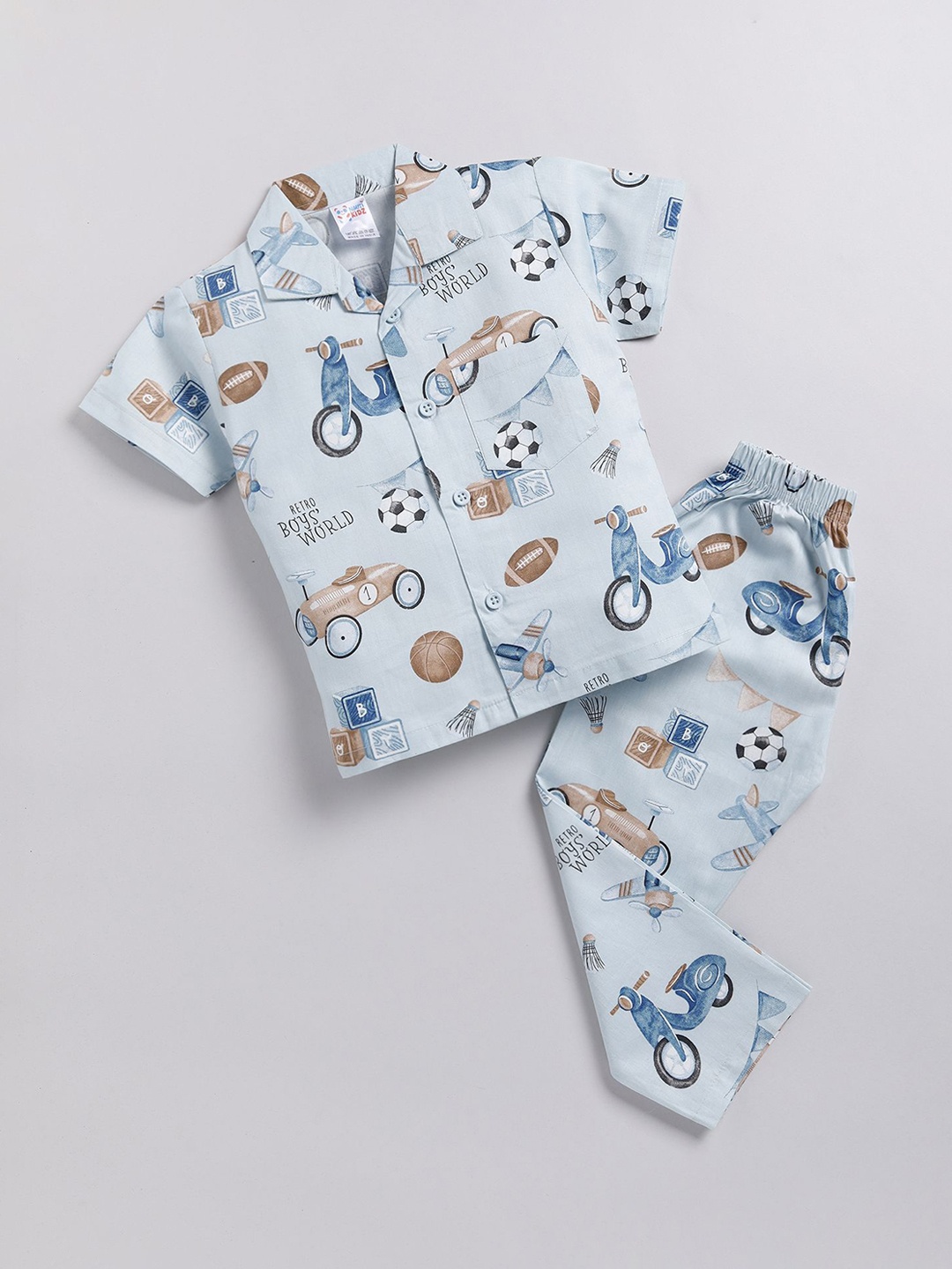 

NAUTI KIDZ Boys Pure Cotton Printed Night suit, Blue