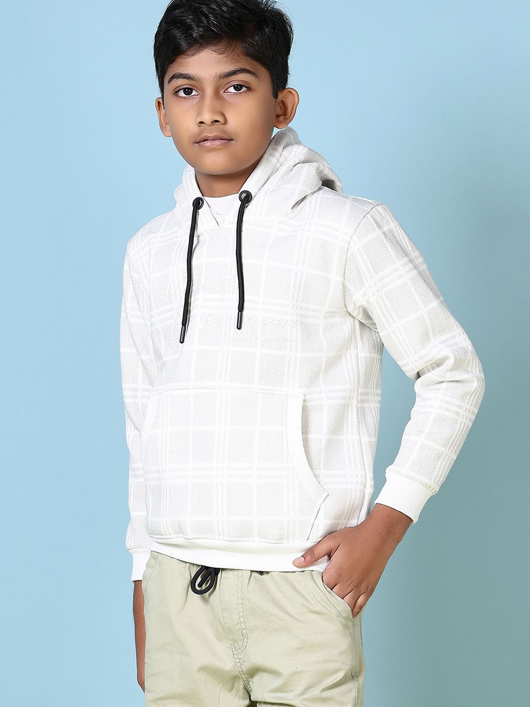 

V-Mart Boys Checked Hooded Sweatshirt, Grey
