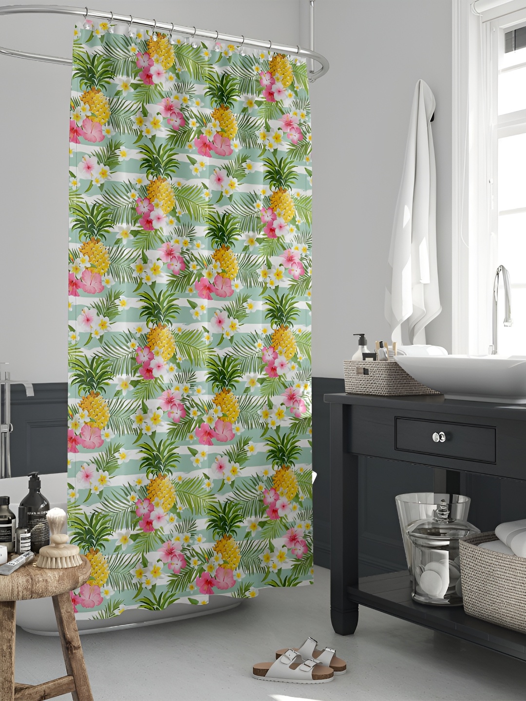 

ArtzFolio Yellow & Green Floral Printed Water Proof Shower Curtain