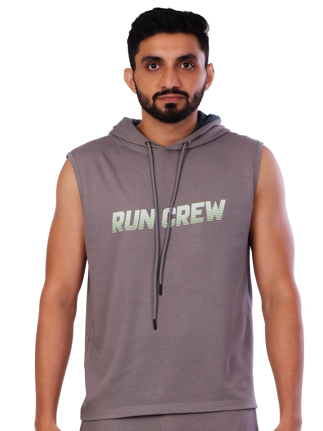 

FREECULTR Men Printed Hooded Pullover Sleeveless Sweatshirt, Grey