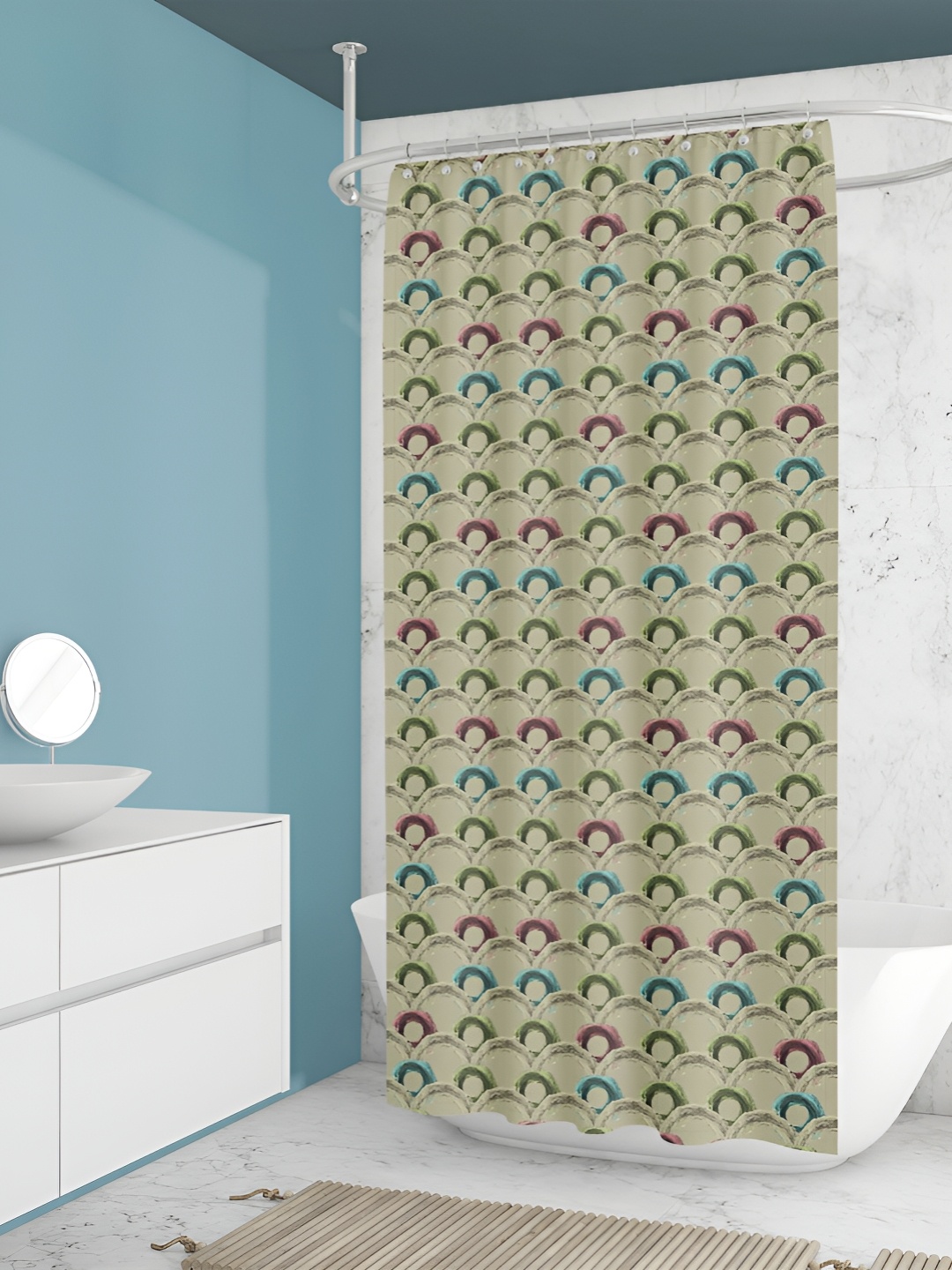 

ArtzFolio Blue & Green Geometric Printed Waterproof Shower Curtain