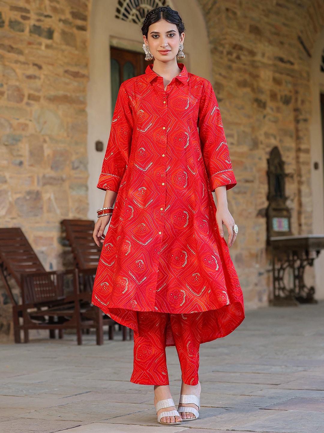 

SCAKHI Bandhani Printed Tunic With Trouser, Red