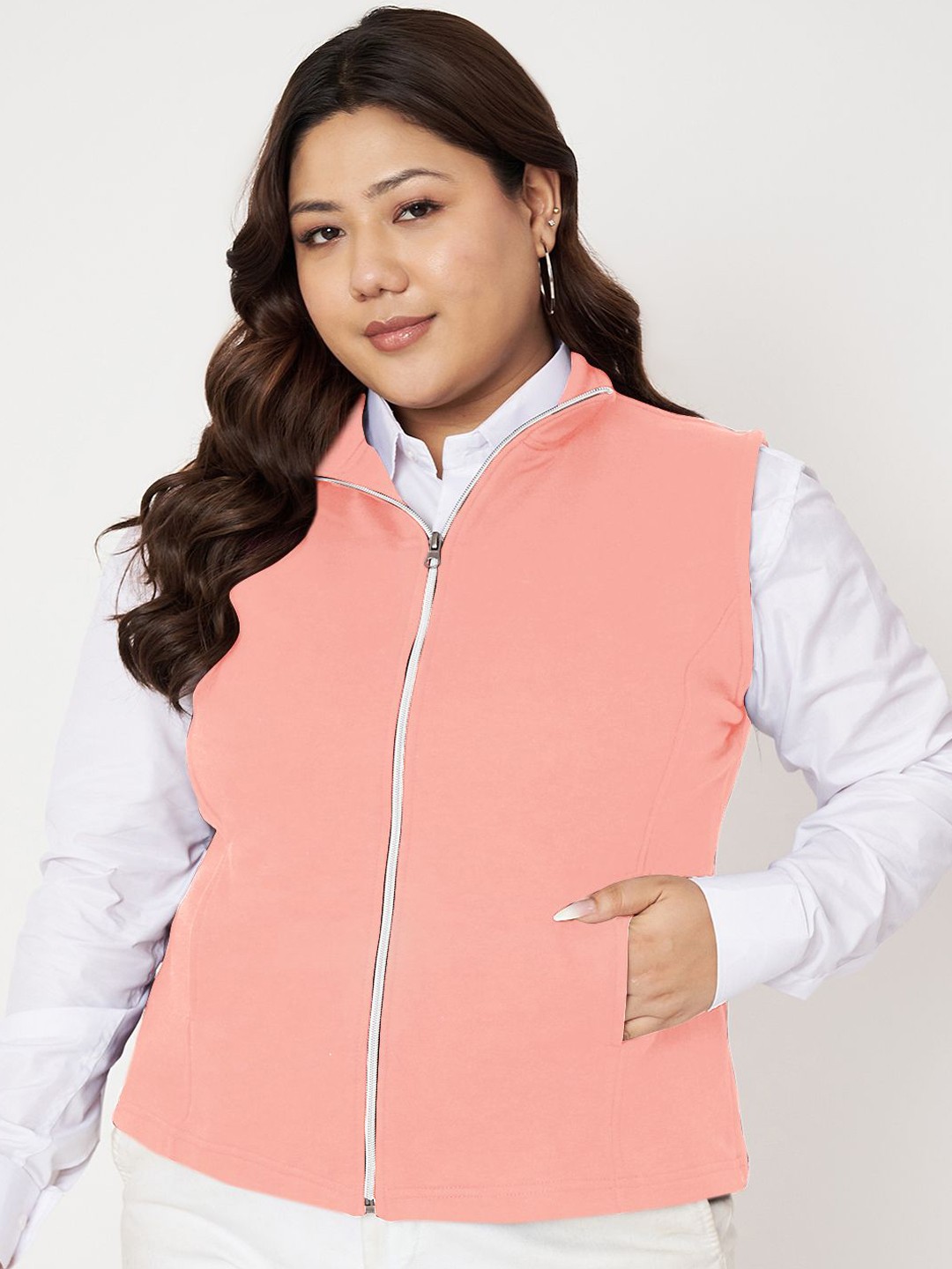 

BRINNS Plus Size Fleece Open Front Jacket, Pink