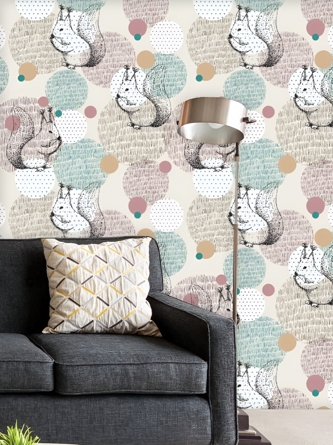 

ArtzFolio Printed UV-Resistant Anti-Bacterial Geometric Squirrel Peel & Stick Wallpaper, Multi