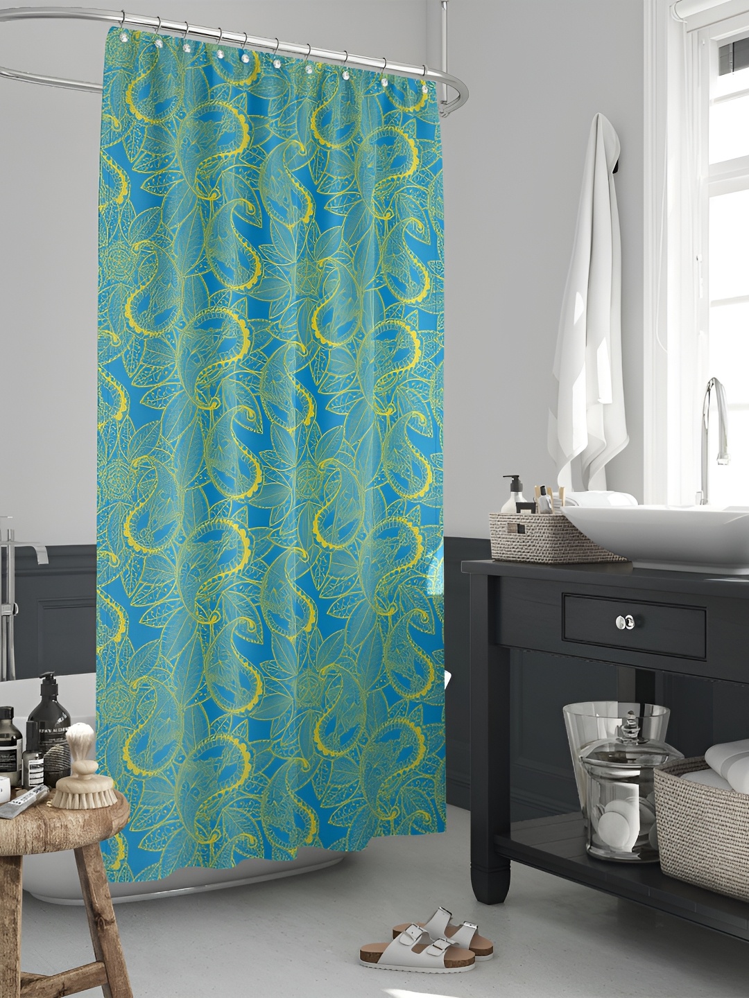 

ArtzFolio Blue & Yellow Printed Waterproof Shower Curtain