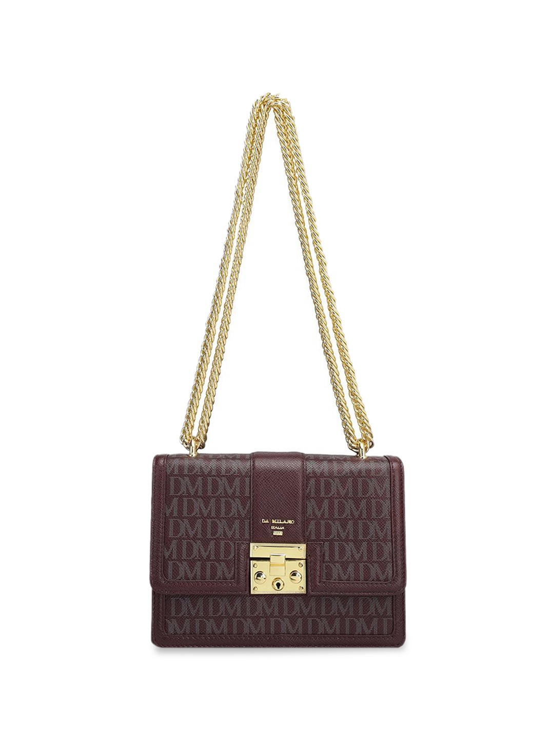 

Da Milano Textured Leather Structured Shoulder Bag with Quilted, Burgundy