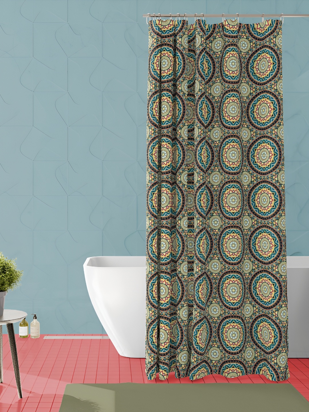 

ArtzFolio Green and Teal Ethnic Motifs Printed Waterproof Shower Curtain