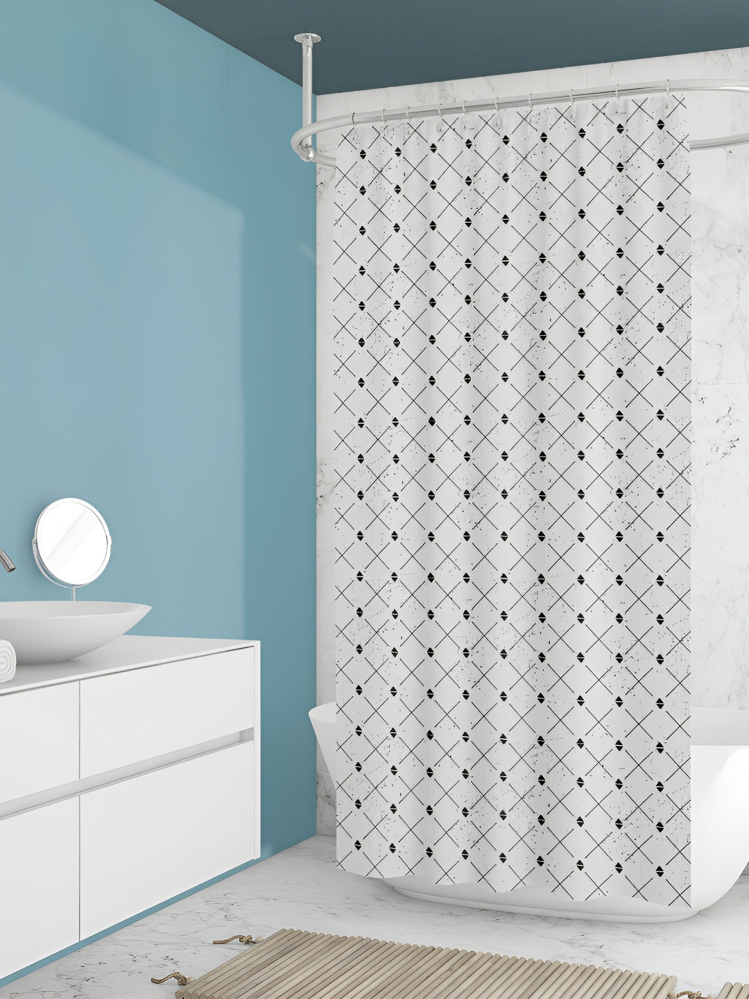 

ArtzFolio White & Black Printed Waterproof Shower Curtain