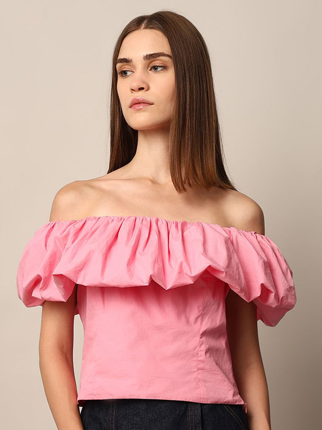

ONLY Women Cotton Off-Shoulder Cotton Top, Pink